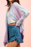 Textured Color Block Open Button Blouse Shirt
