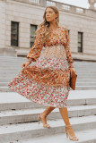 Orange Mix Floral Patchwork Frill Tiered Dress