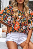 Flower Print Flare Sleeves Blouse