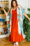 Sky Blue Plus Size Abstract Print Sweeping Kimono
