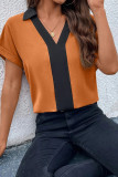 Contrast Fold Sleeves V Neck Blouse