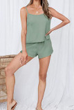 Plain Cami Tank Top With Shorts 2pcs Set