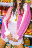 Textured Color Block Open Button Blouse Shirt