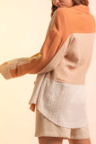 Textured Color Block Open Button Blouse Shirt