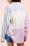 Textured Color Block Open Button Blouse Shirt