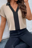 Contrast Fold Sleeves V Neck Blouse