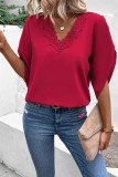 Crochet Flare Sleeve V Neck Blouse
