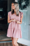 Pink Ruffle Trim Sleeveless A-line Mini Dress
