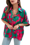 Green Abstract Print V Neck Blouse