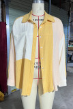 Textured Color Block Open Button Blouse Shirt