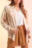 Textured Color Block Open Button Blouse Shirt