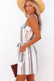 Stripe Frill Trim Patch Pocket Belted Mini Dress