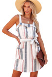 Stripe Frill Trim Patch Pocket Belted Mini Dress