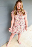 Pink Short Sleeve Flap Pockets Shirt Floral Dress