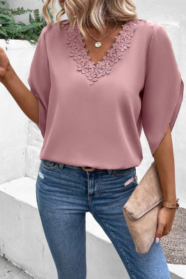 Crochet Flare Sleeve V Neck Blouse