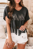 Black Leopard MAMA Fringed Hem Top