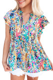 Multicolor Abstract Print Tie V Neck Peplum Blouse