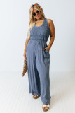 Blue Tie Back Crochet Tank Casual Plus Size Jumpsuit