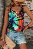 Split V Neck Tie Dye Tank Top