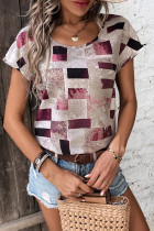 Abstract Geometric Print Short Sleeves Top