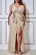 Apricot Plus Size V Neck Wrap Spaghetti Straps Maxi Dress