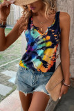 Split V Neck Tie Dye Tank Top