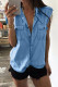 Sky Blue Turn-down Collar Buttoned Denim Top with Pockets