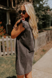 Black Ruffled Cap Sleeves Button Up Denim Dress