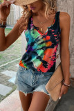 Split V Neck Tie Dye Tank Top