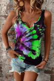 Split V Neck Tie Dye Tank Top