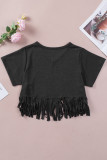 Black Leopard MAMA Fringed Hem Top