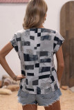 Abstract Geometric Print Short Sleeves Top
