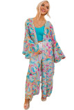 Multicolor Printed Double Layered Bell Sleeve Long Flowy Cardigan