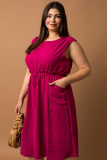 Rose Ruffled Drawstring High Waist Sleeveless Plus Size Midi Dress