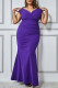 Purple Plus Size Fit and Flare Pleated V Neck Maxi Dress