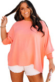 Pink Plus Size Shirred Cuffs Shift Loose Top