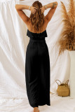 Black White Ruffled Bandeau Wide Leg Jumpsuit