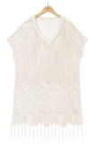 Geometric Knit Fringe Edge V Neck Kimono Beach Dress