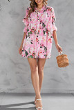 Half Sleeves Floral Button Up SHirt Dress