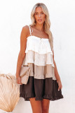 Multicolor Frilled Color Block Tiered Mini Dress