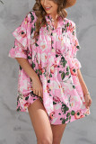 Half Sleeves Floral Button Up SHirt Dress