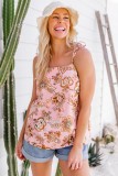 Pink Shoulder Tie Floral Print Tank Top