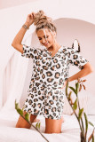 Leopard Print Buttoned Drawstring High Waist Lounge Set