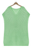 Plain V Neck Hollow Out Knit Beach Dress