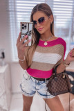Rose Contrast Stripe Knit Half Sleeve Sweater