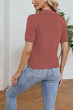 Cut Out V Neck Turn Down Collar Plain Knit Top