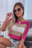 Rose Contrast Stripe Knit Half Sleeve Sweater