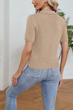 Cut Out V Neck Turn Down Collar Plain Knit Top