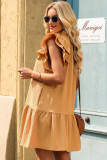 Khaki Tiered Ruffled Sleeves Mini Dress with Pockets