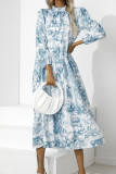 Puff Sleeves Printing Splicing Dress